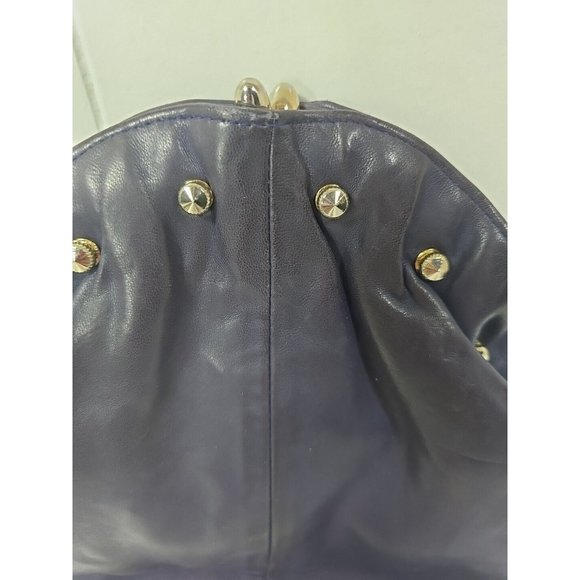 Ande Vintage Purple Leather Crossbody Shoulder Grommet Shell Top Latch Top - Picture 2 of 7